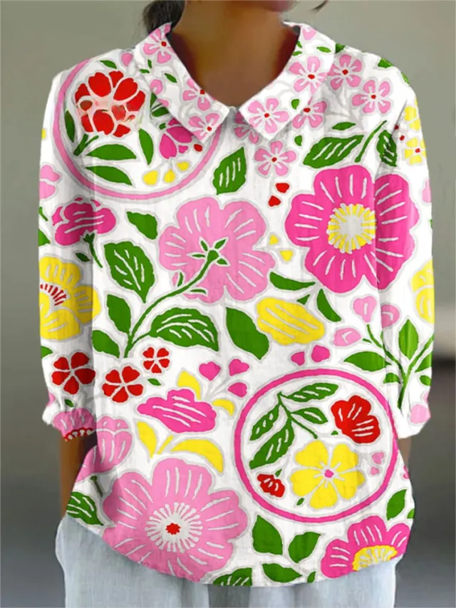 Ladies Flower Fashion Personality Polo Collar Top 5Style Xxl - Shop at LoveMi