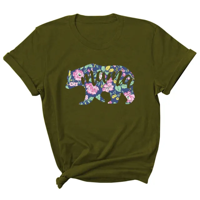 Mama Pattern Printed Short Sleeve Round Neck T shirt Casual Fashion Green - Shop at LoveMi