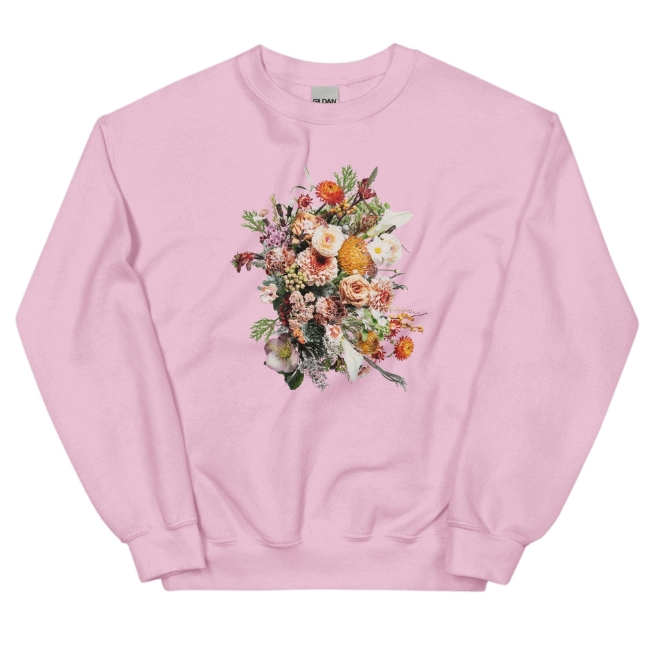 European And American Bouquet Printed Round Neck Long Sleeve Pullover