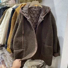 Patchwork False Two-piece Sweaters Hooded Loose All-match Plus Size Woolen Coat - Brown No Added Cotton - View 1