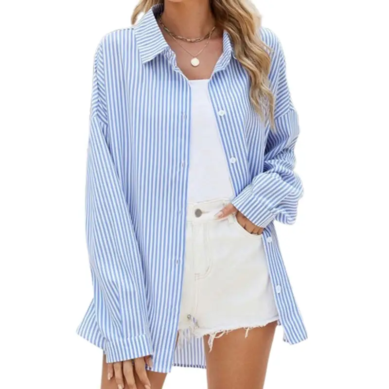 Casual Long Sleeve Loose Striped Shirt