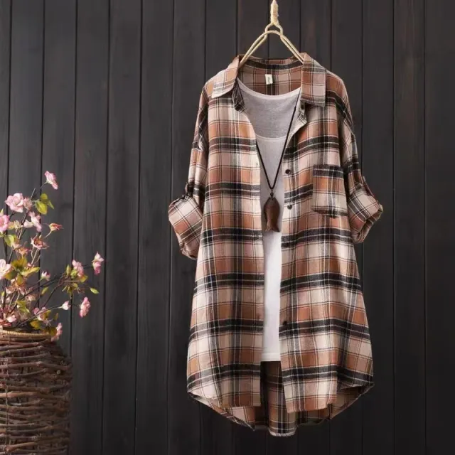 Loose And Idle Plaid Shirt Women's Mid length Autumn Style Coat Yellow - Shop at LoveMi