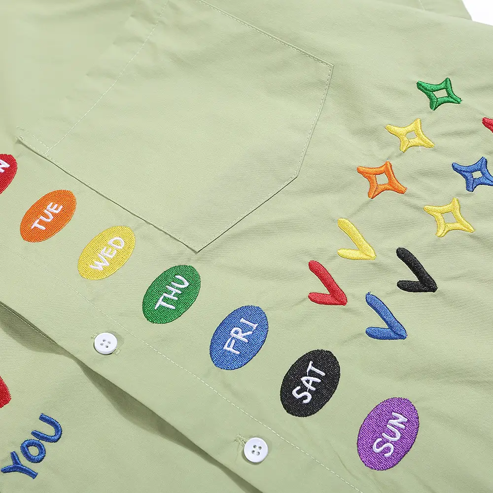 Cartoon Embroidered Short-sleeved Casual Shirt