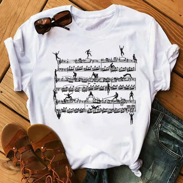 Large Size Women's Music Note Printing Kawaii Top Female Supply Round Neck Short Sleeve T shirt Female Ze14 - Shop at LoveMi