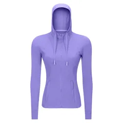 Women's Sports Hooded Jacket Slim-fit Zipper Elastic Running Yoga Clothes - Platycodon Grandiflorum Purple - View 1