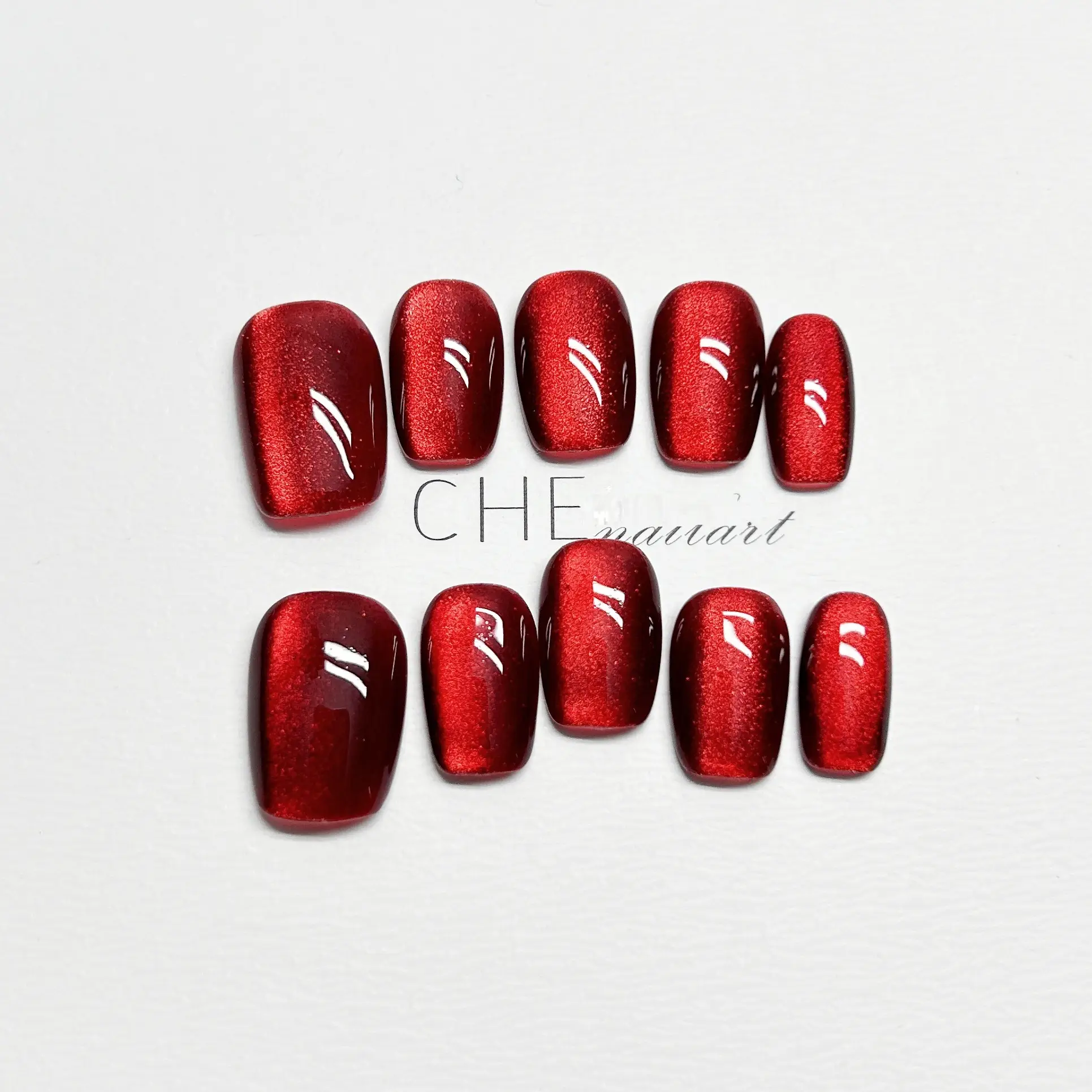 Wine Red High-grade Solid Color Cat's Eye Handmade Customized Finished Product Nail Sticker