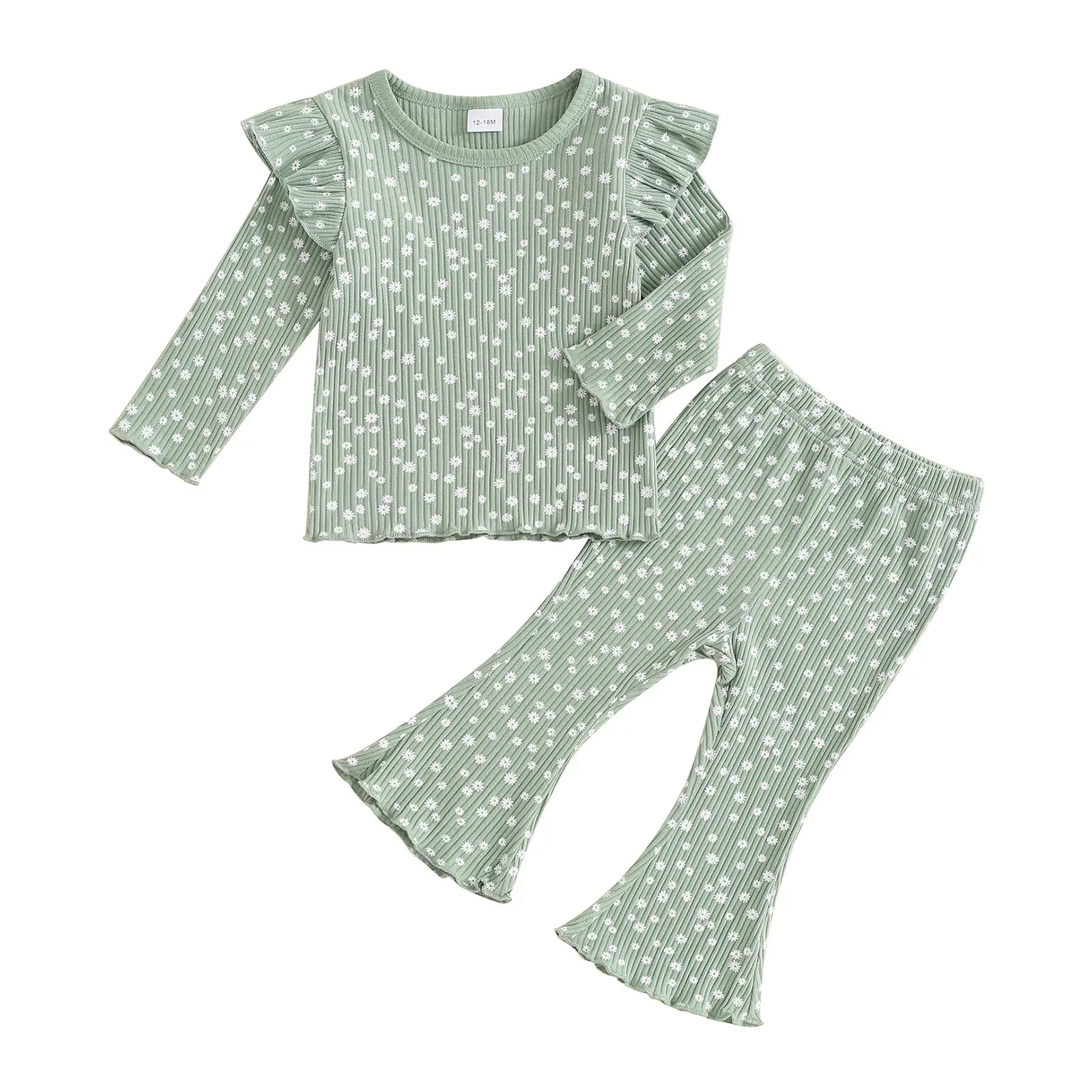 Flower Full Printed Long Sleeve Top And Trousers Suit
