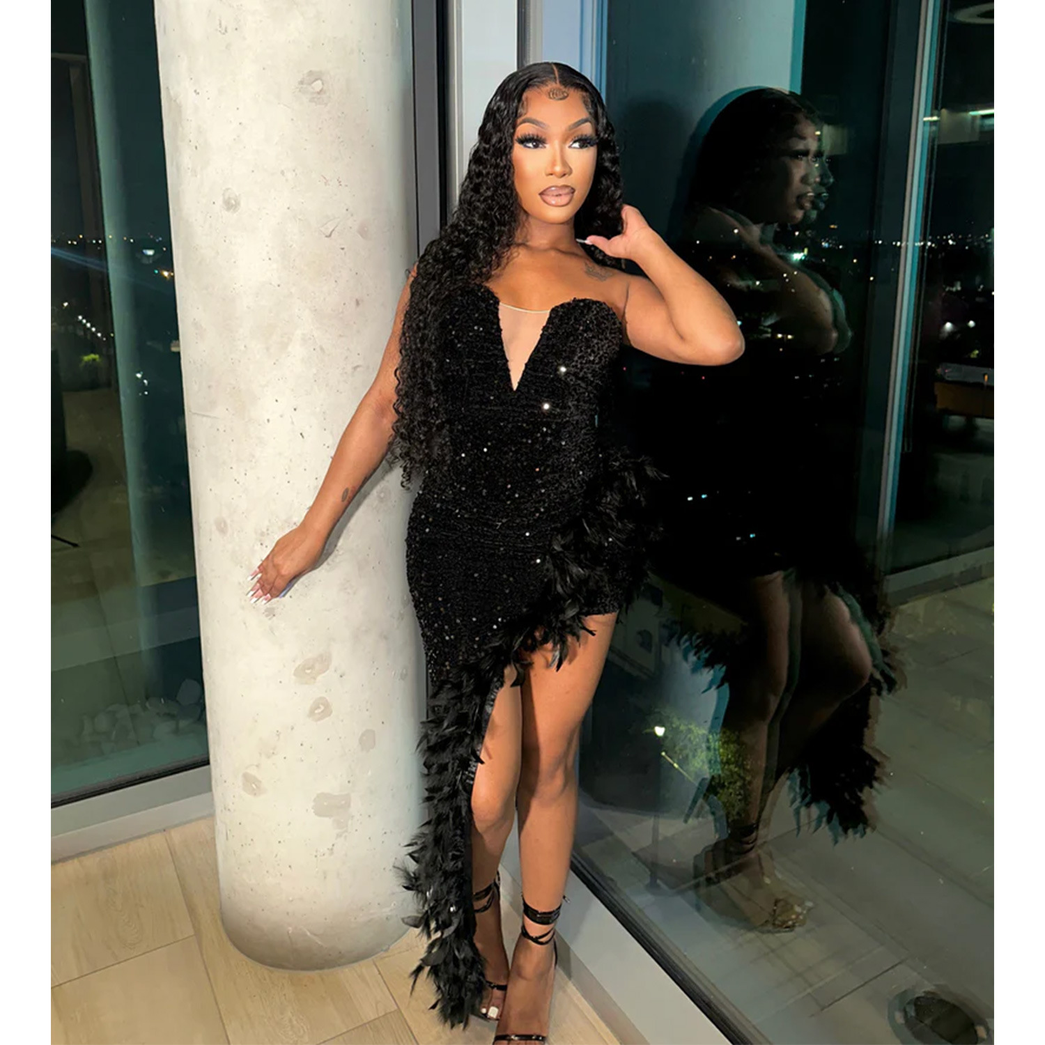Sequin Feather Tube Dress, picture 3 of 7