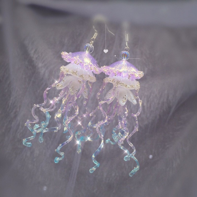 Three-dimensional Exaggerated Sweet Potato Purple Blue Jellyfish Earrings