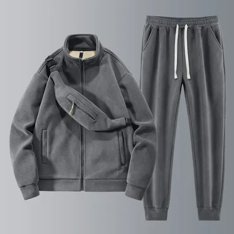 Polyester Men's Polar Fleece Thickened Warm Suit Loose Lapel