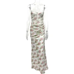 Summer Floral Print Slim-fit Lace Dress - White - View 1