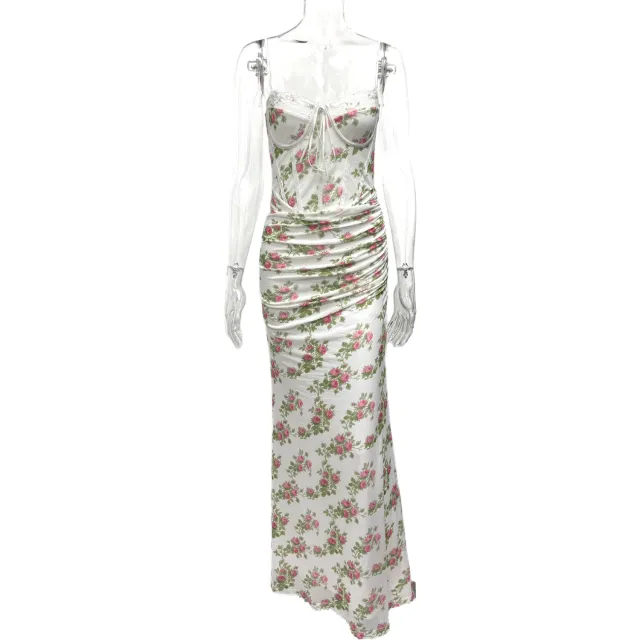 Summer Floral Print Slim fit Lace Dress White - Shop at LoveMi