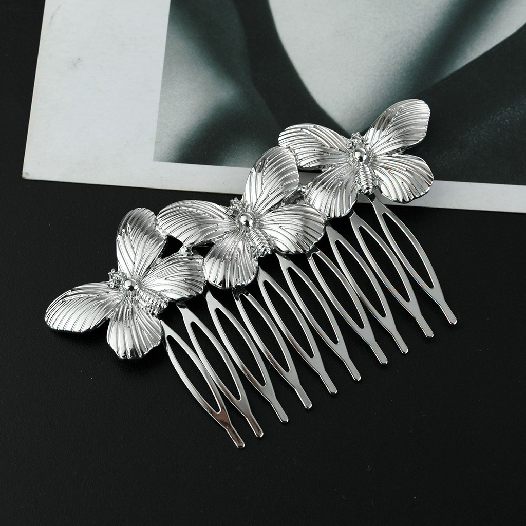 Golden Leaf Butterfly Vintage Alloy Hair Comb Butterfly Silver - Shop at LoveMi