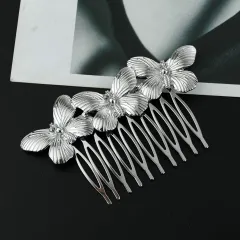 Golden Leaf Butterfly Vintage Alloy Hair Comb - Butterfly Silver - View 1