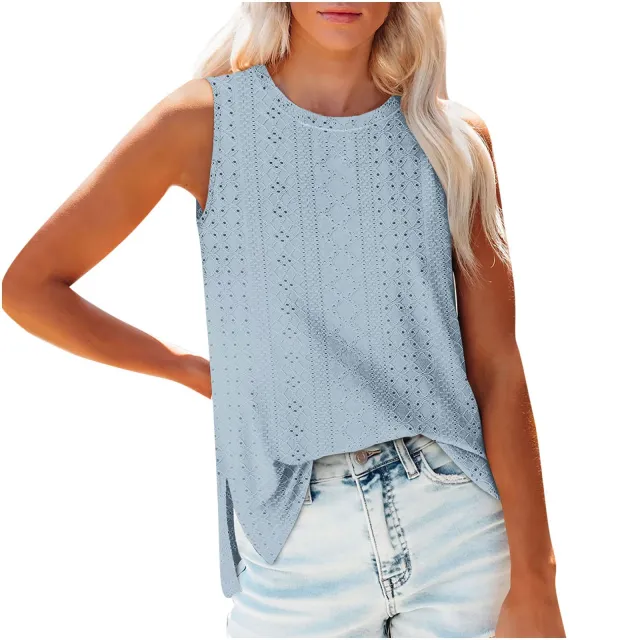 European And American Vest Slit Women's Top Light Blue - Shop at LoveMi