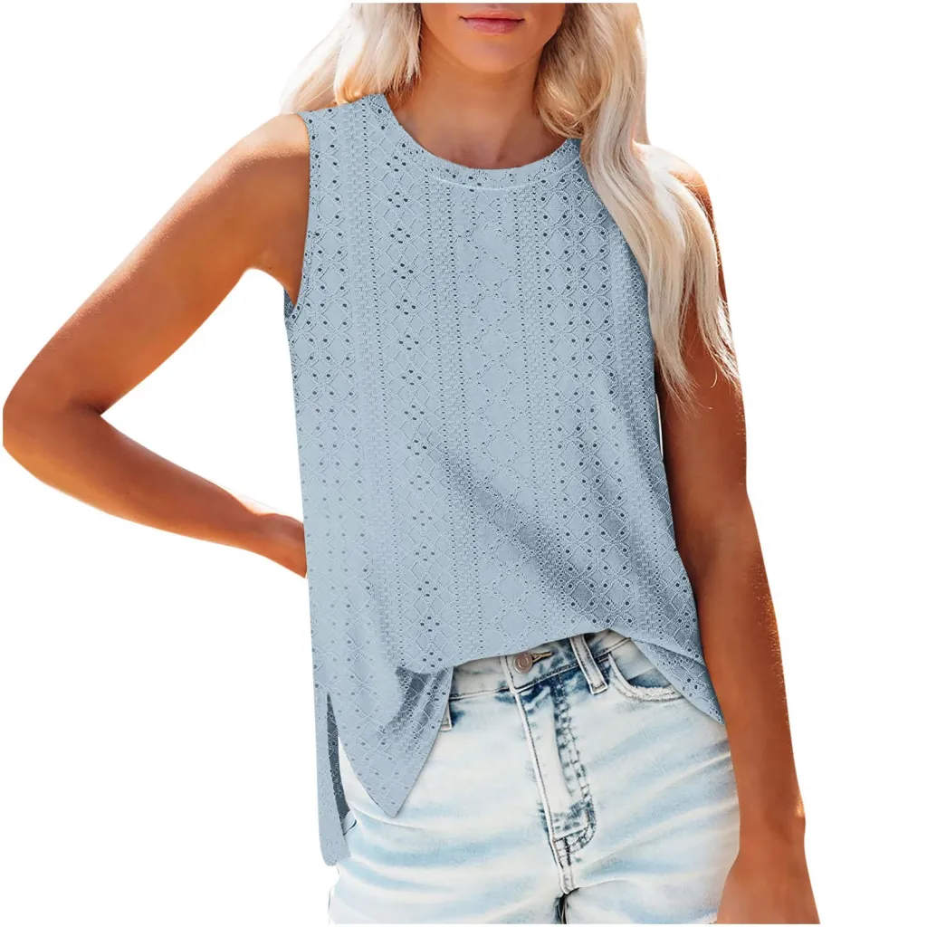 European And American Vest Slit Women's Top - Light Blue