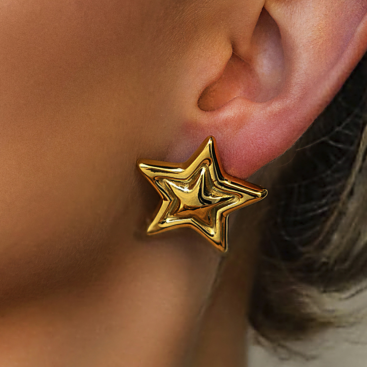 New Color Matching Pentagram Stud Earrings High Sense Minority Fashion