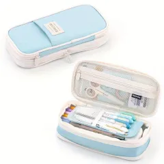 Large-capacity Stain-resistant Pencil Case Creative Stationery Organiser For Students - Twill Sky Blue - View 1