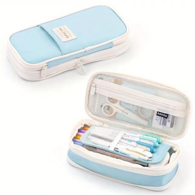 Large capacity Stain resistant Pencil Case Creative Stationery Organizer For Students Twill Sky Blue - Shop at LoveMi