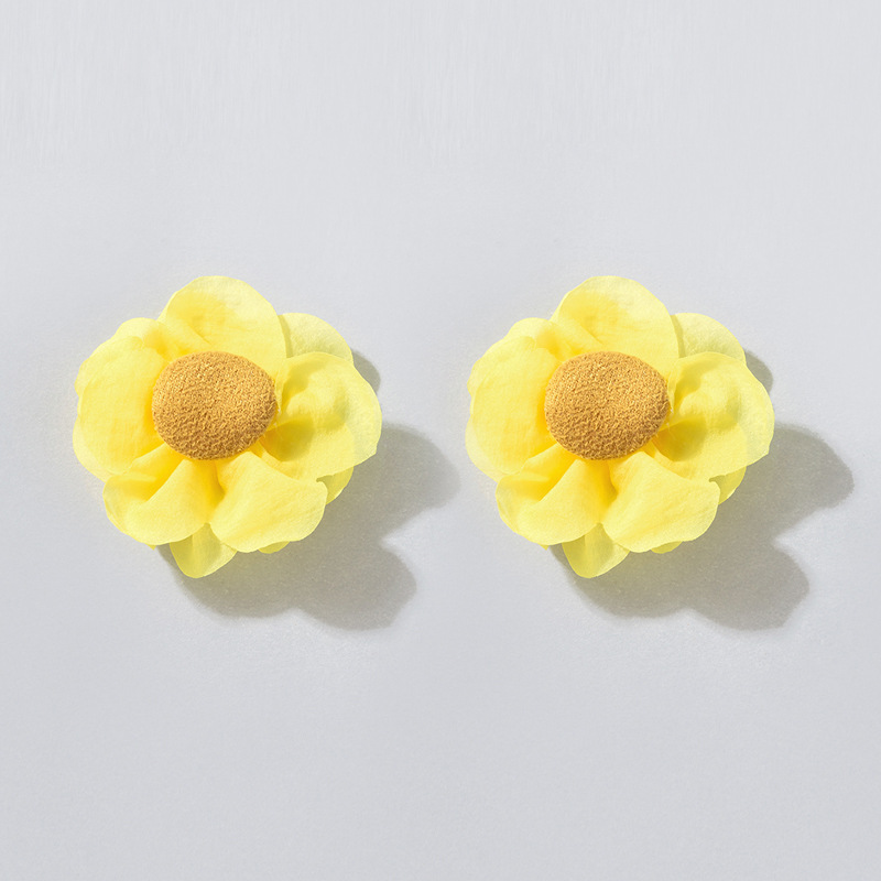 Sunflower Fabric Yellow Floral Pleated Earrings
