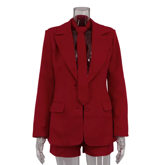 Commuter Red Necktie Suit Coat Shorts Two piece Suit Red - Shop at LoveMi