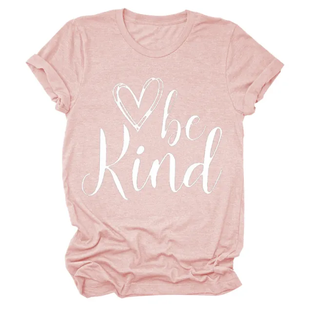 Heart Trendy Short Sleeve Crew Neck T shirt Top Pink White Font - Shop at LoveMi