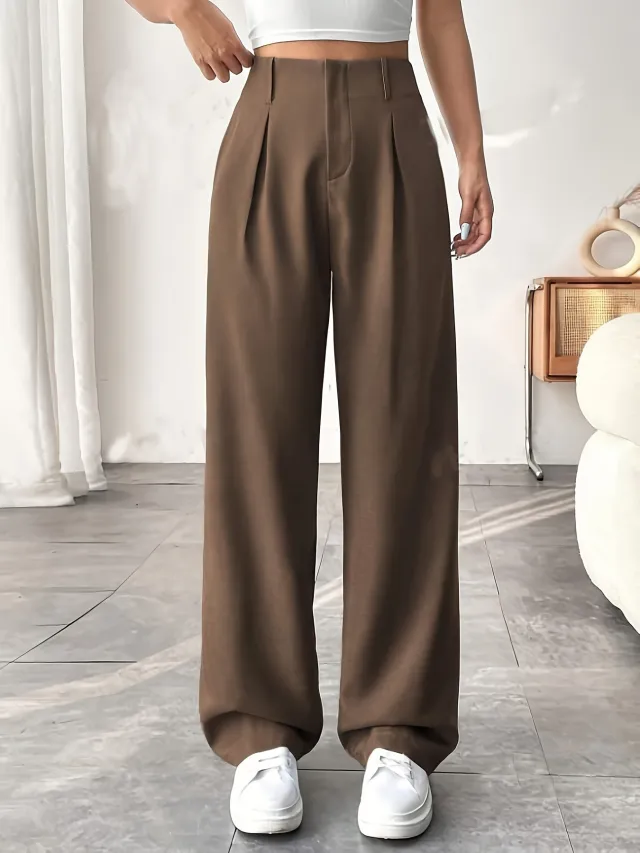 Ladies' High waisted Slim fit Suit Pants Wide leg Floor dragging Pants Brown - Shop at LoveMi