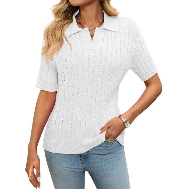 Sweater V neck Knitted Pullover White - Shop at LoveMi