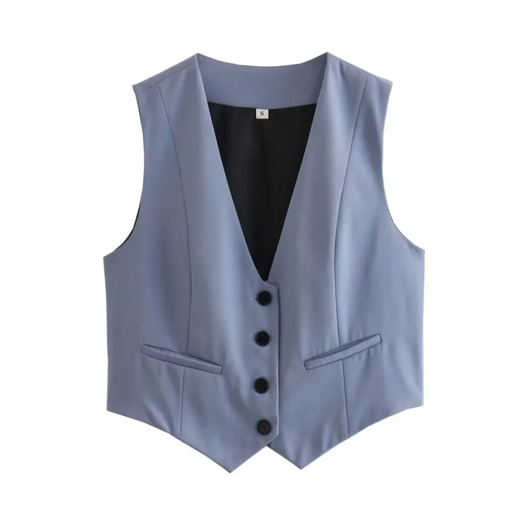 Women's Single-breasted Suit 7-colour Vest - Navy Blue