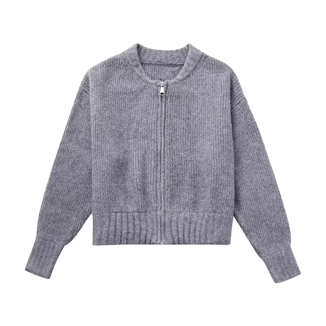 Women's Zipper Knitted Jacket Sweater Coat Gray - Shop at LoveMi