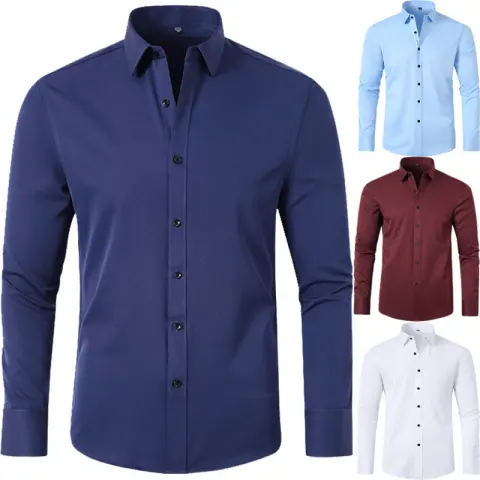 Korean Slim-fit Solid Color Shirt Men's