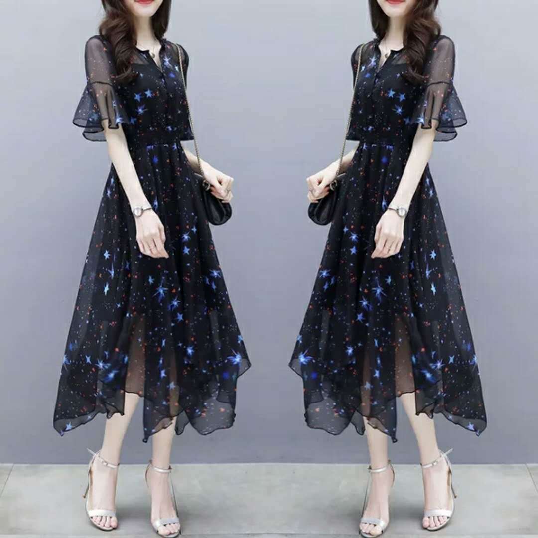 Elegant Socialite Printed Chiffon Dress