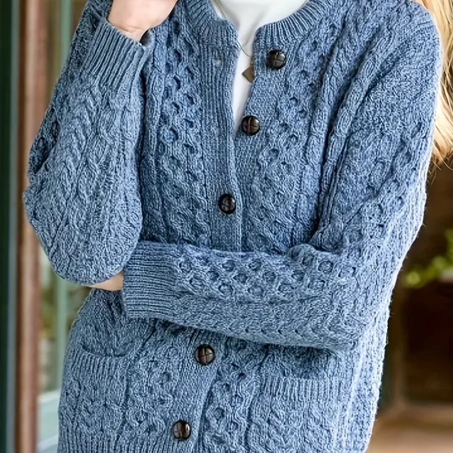 Women's Casual Knit Cardigan Sweater Cozy Long Sleeve Seablue - Shop at LoveMi