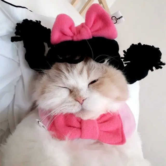 Cat Headgear Double Dough twist Style Plaits Handmade Black Pink Bow - Shop at LoveMi