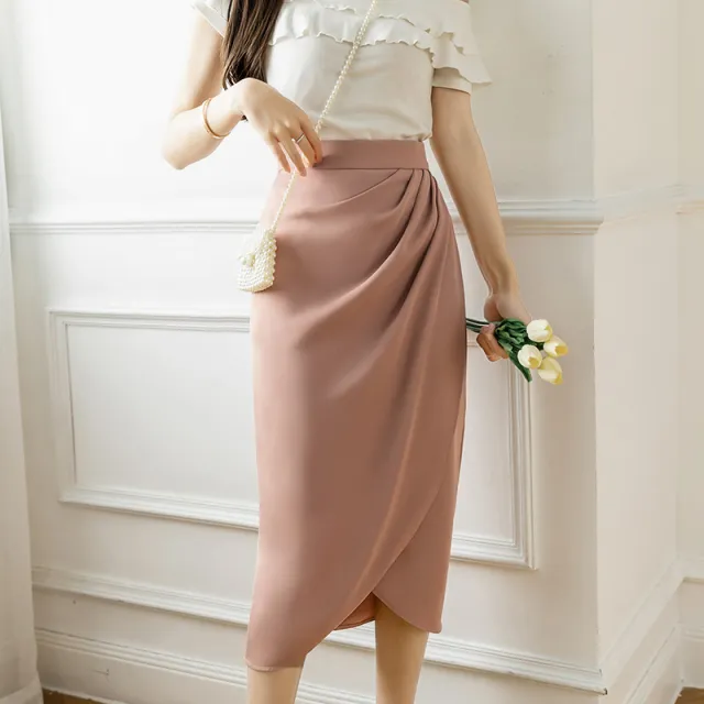 Niche Retro Style Sheath Women's High Waist Slit Skirt Pink - Shop at LoveMi