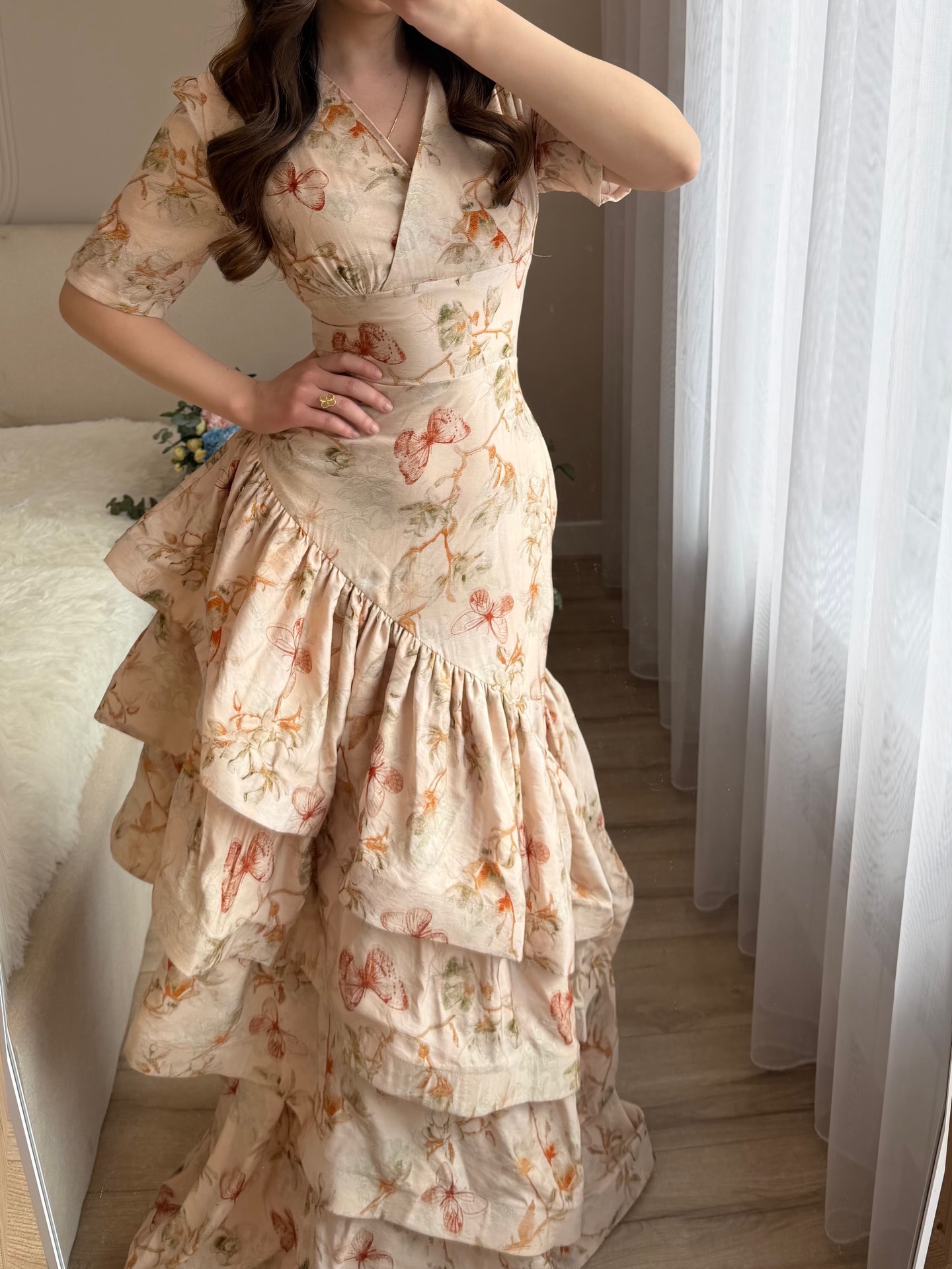 V-neck Floral Ruffled Slim-fit Long Mermaid Dress B8ffd2b8 575a 4406 Ad01 2bf4df2ea690