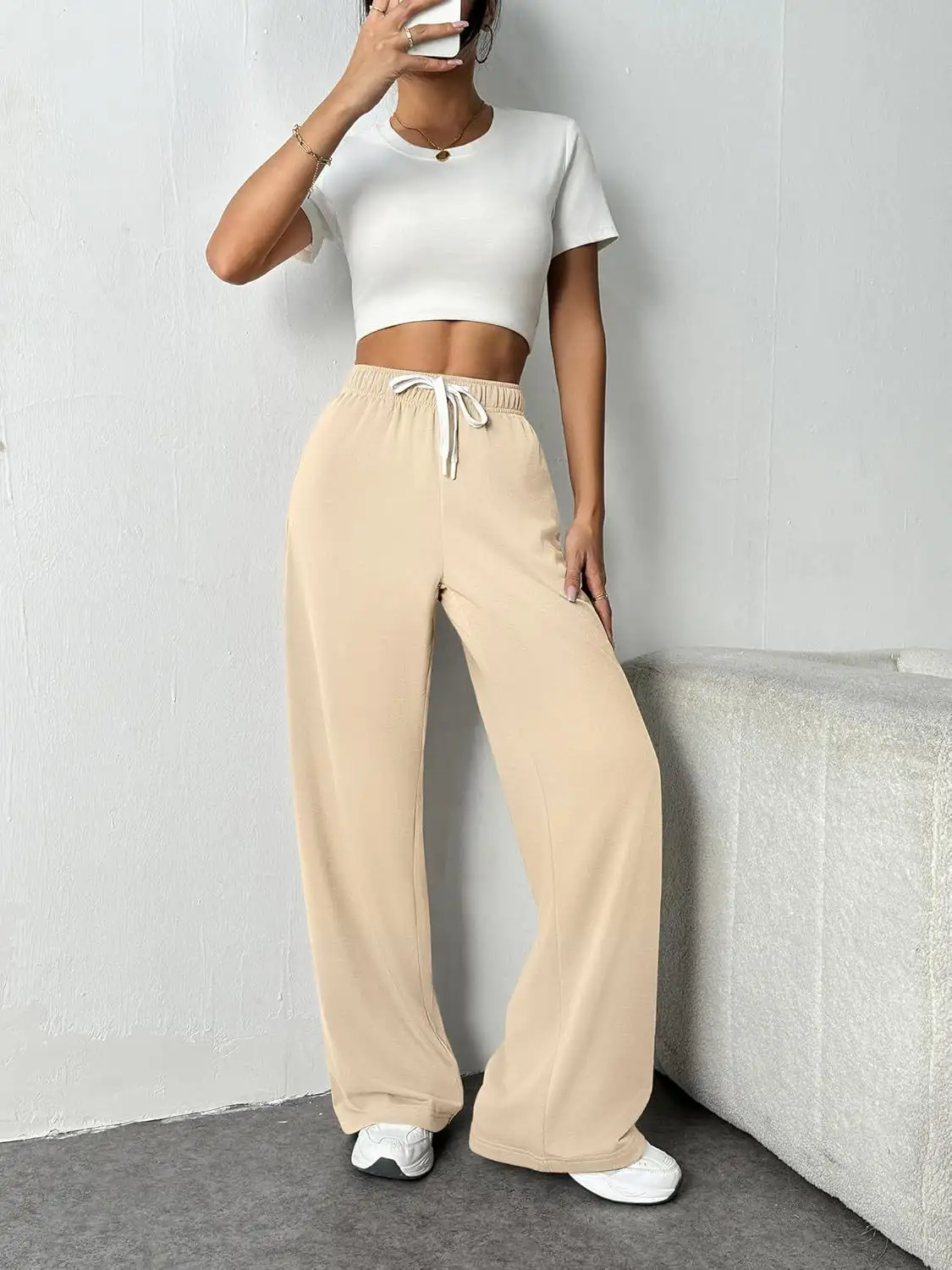 Women's Wide Leg Track Pants High Waist Loose