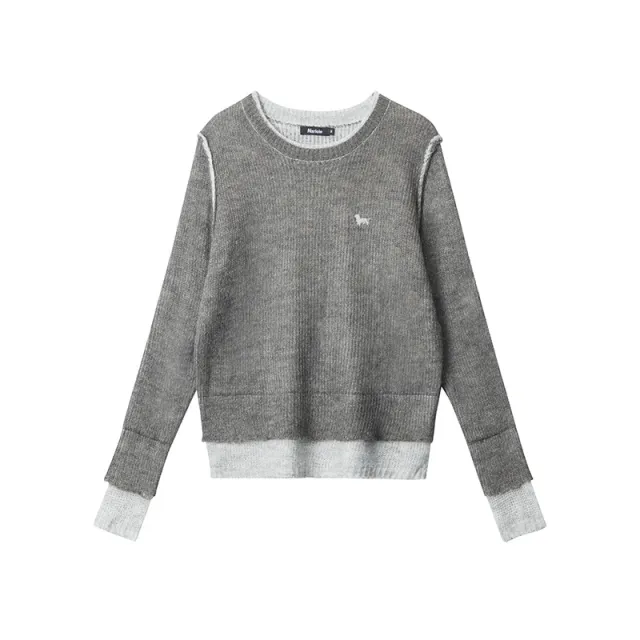 Pullover New Round Neck Stitching Design Knitted Sweater Long Sleeve Gray - Shop at LoveMi