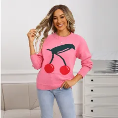 Cute Cherry Shirt Casual All-matching Fashion Sweater - Pink - View 1