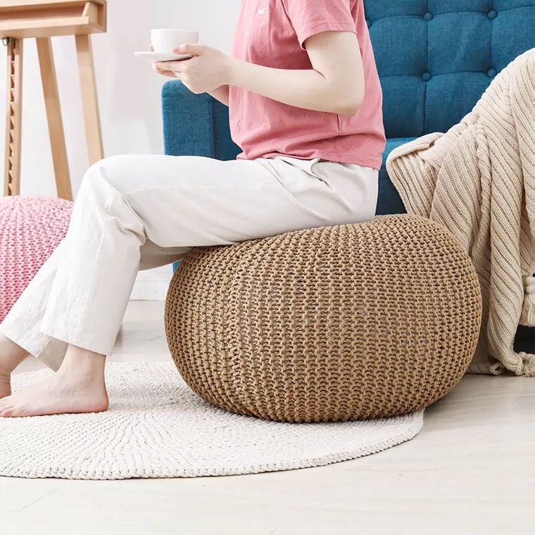 Handwoven Round Simple Round Ottoman Home Decor Ball Cushion Cover 3