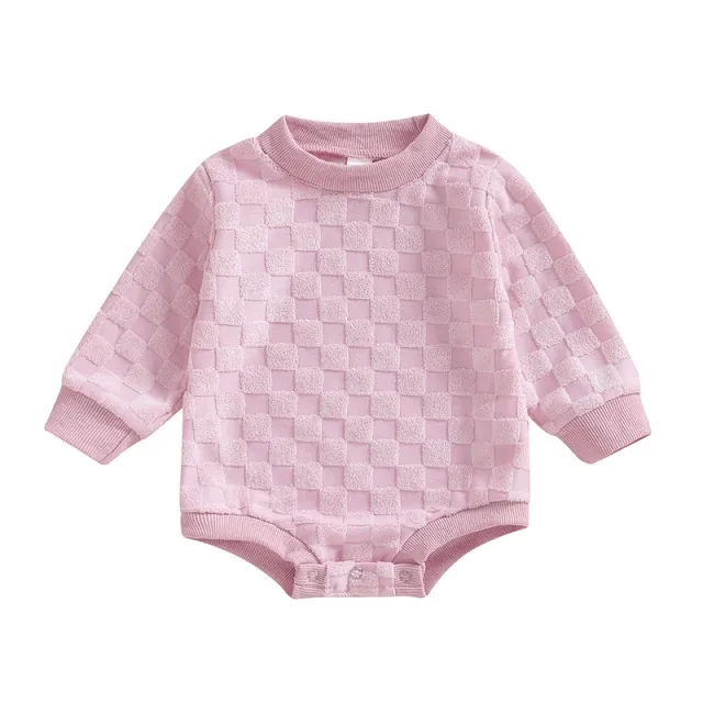 Baby Checkerboard Long Sleeve Butt Wrap Clothes Pink - Shop at LoveMi