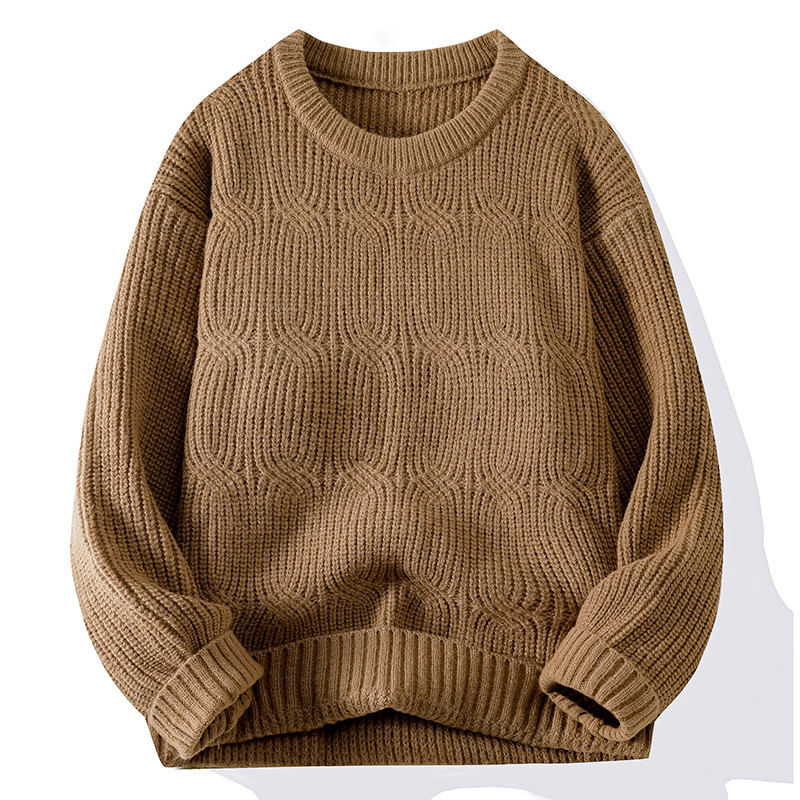 Men's Solid-Colored Knitted Long-Sleeve Retro Crew-Neck Sweater