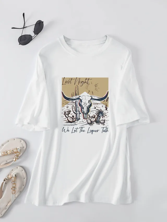 Casual Women's Round Neck Loose Short Sleeves White - Shop at LoveMi