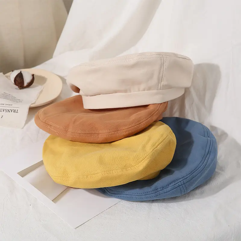 Retro Beret For Women Solid-color Flat-top Octagonal