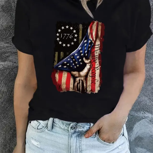 Independence Day Flag Print T Shirt Short Sleeve B Black - Shop at LoveMi