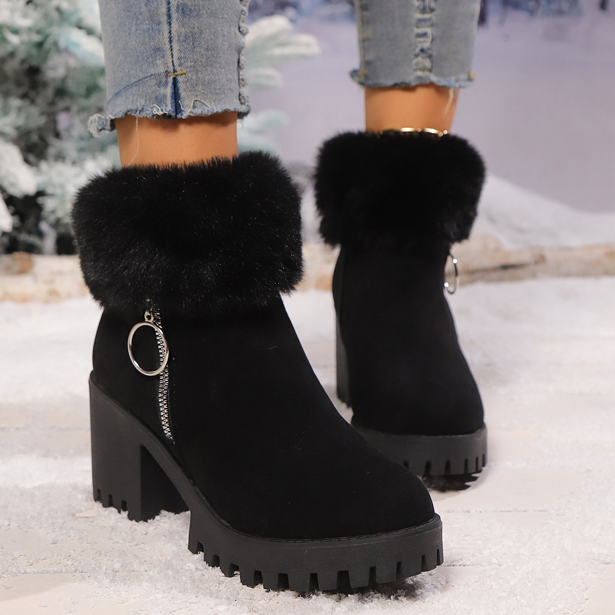 Title 15, Snow Velvet Thermal And Thickening Thick Heel W...