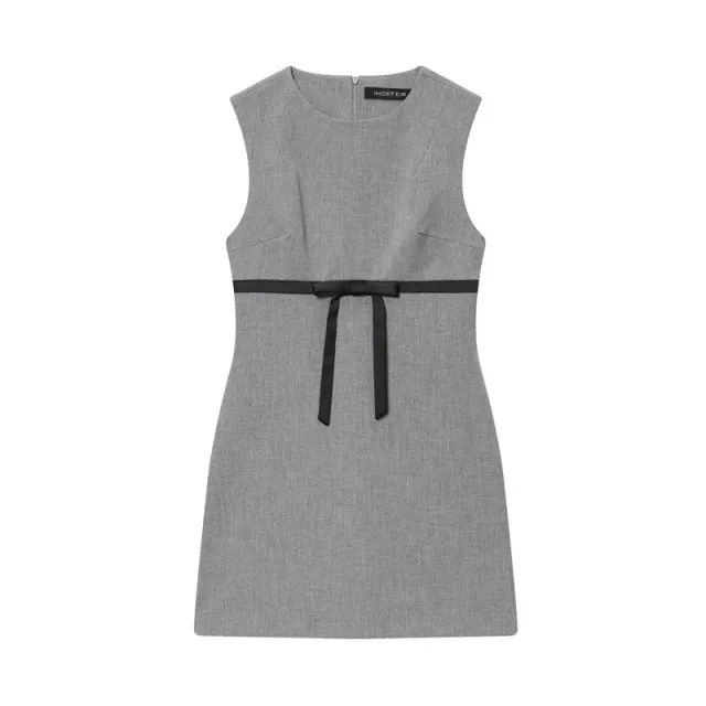 Female Casual Versatile Bow trimmed Satin Short Dress Gray - Shop at LoveMi