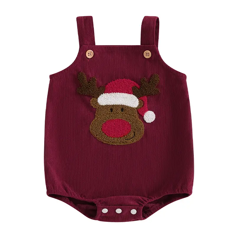 Baby Corduroy Christmas Embroidered Jumpsuit