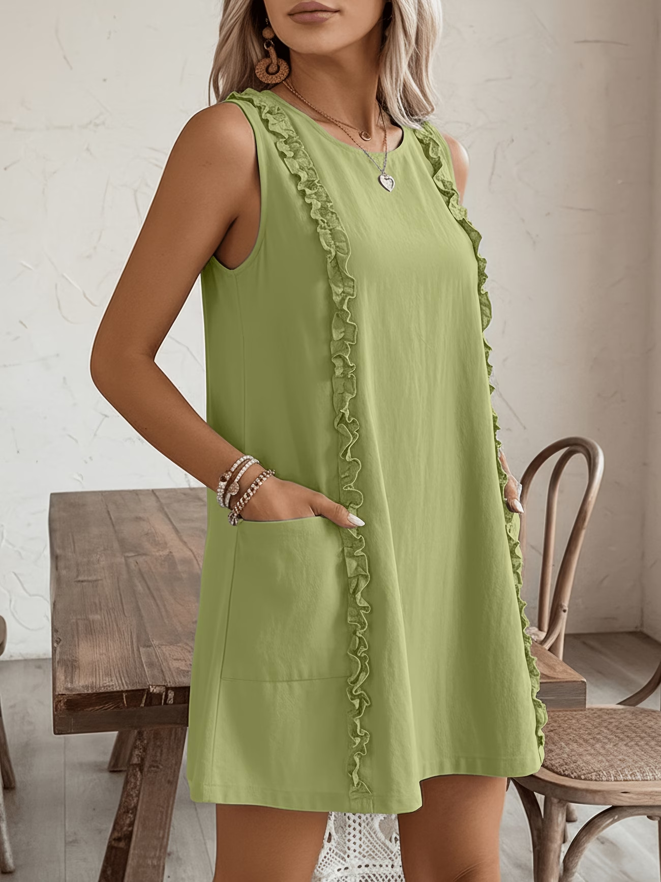 Women's loose ruffle dress – detail close-up