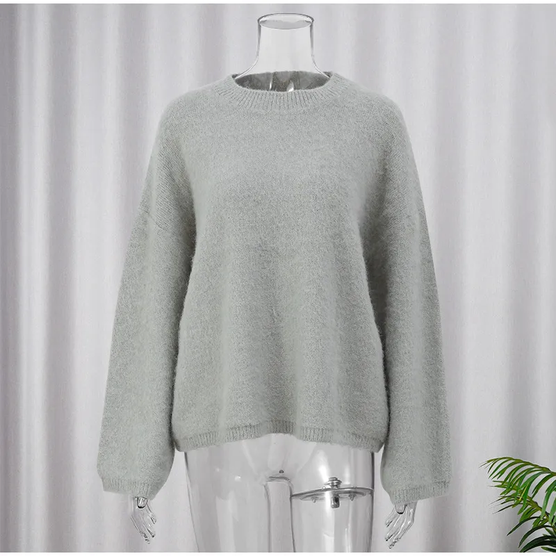 Advanced Gray Brushed Knitwear Autumn And Winter New Korean Style French Lazy Style - Light Gray